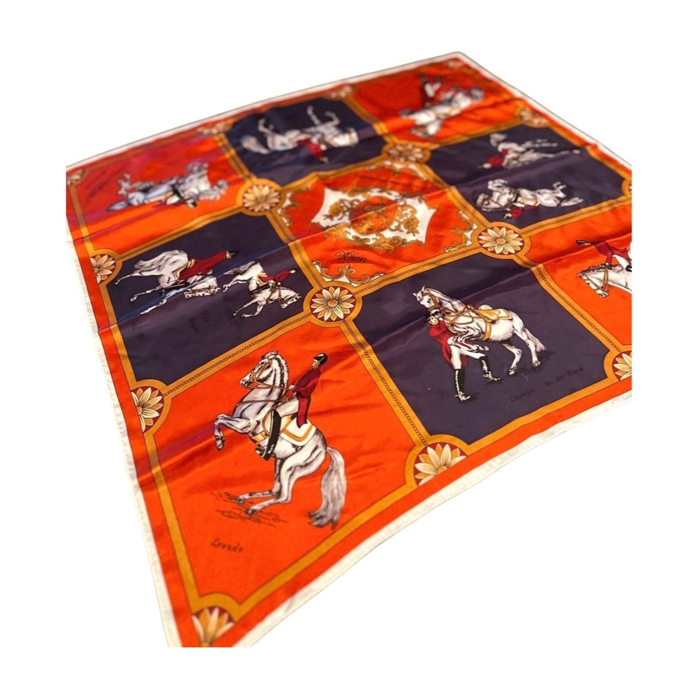 Elegant Equestrian Capriole Print Scarf - Orange and Blue Designer Like